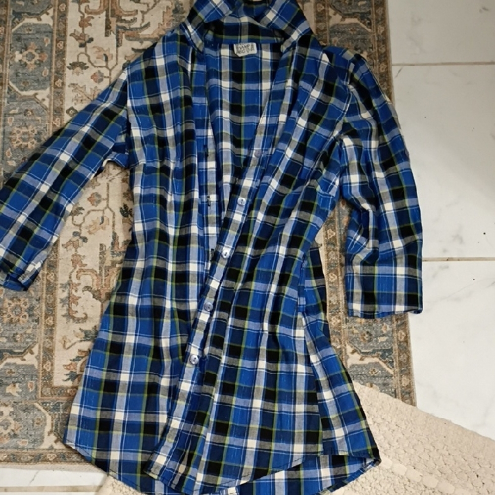 Blue Plaid Button-Up Shirt Sz Small